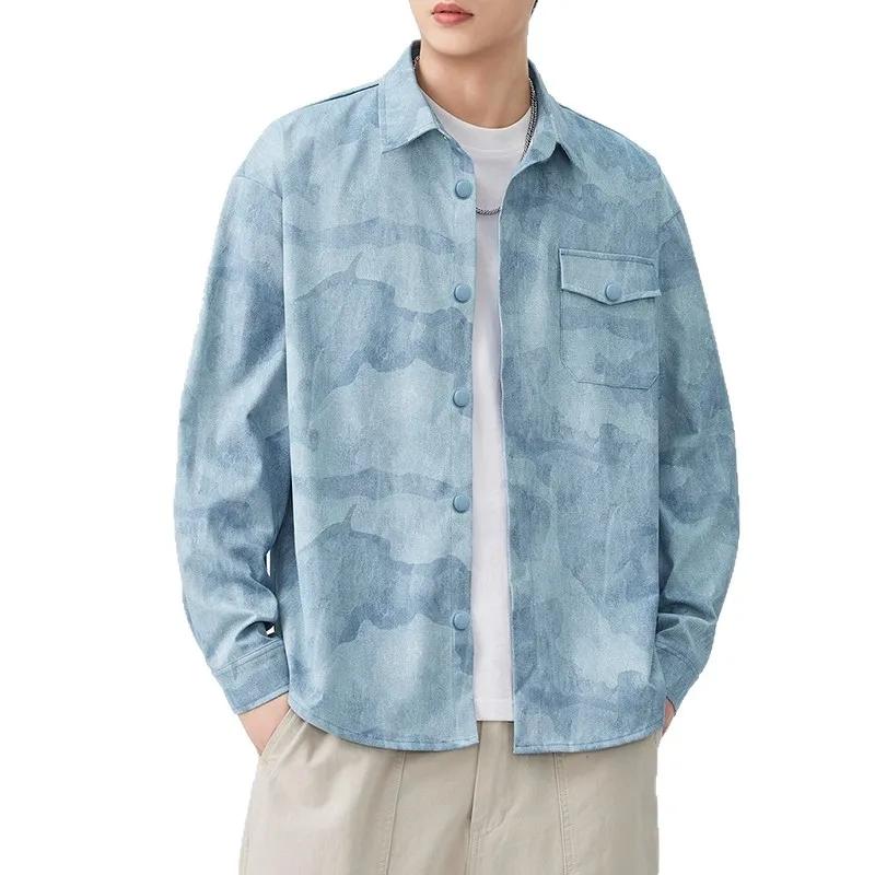 American Retro Camouflage Shirt Men's Loose Casual Long Sleeve Shirt Spring Autumn Shirt Jackets Men