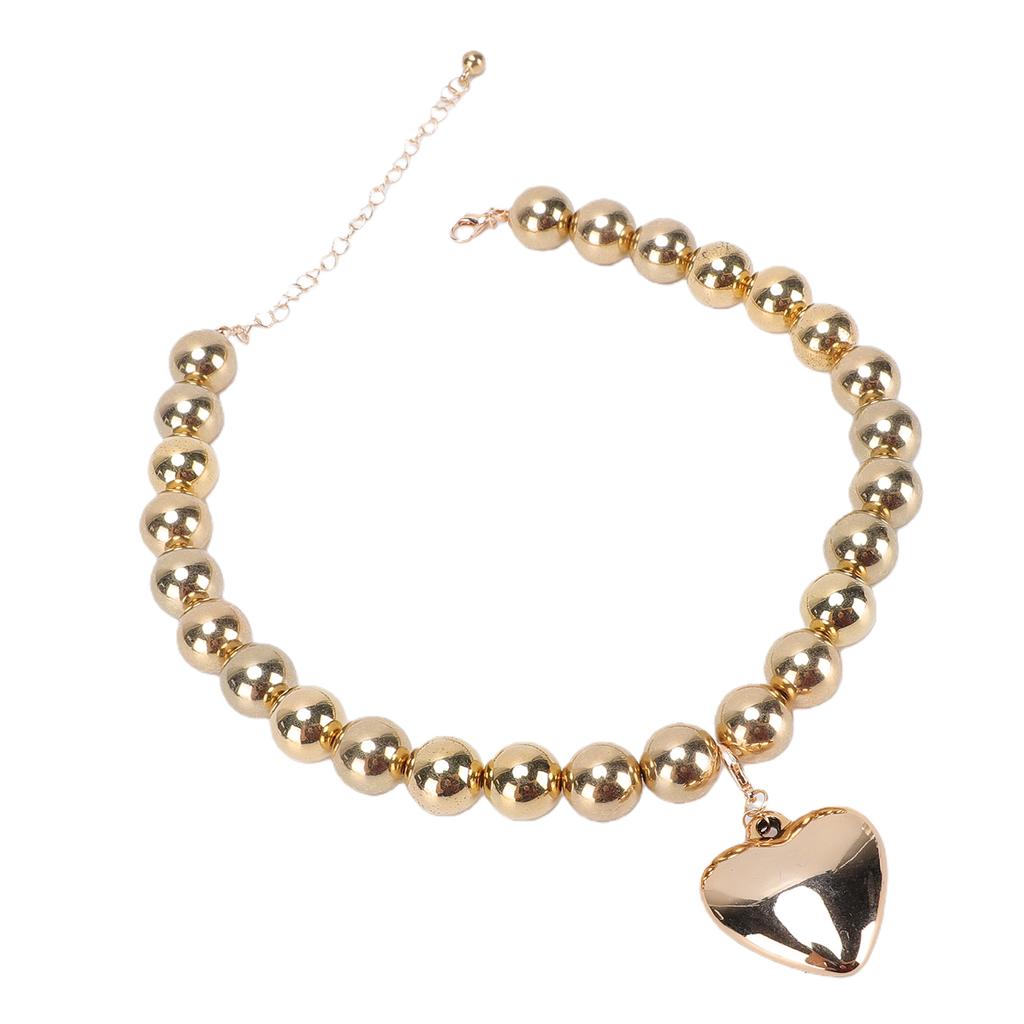 Large Bead Necklace Heart Shape Pendant Chunky Chain Necklace Collar Chain for Women Party Anniversary Gold