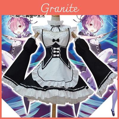 Chic Zero Kara Hajimeru Isekai Seikatsu Twins Ram/rem Eye-catching Cosplay Maid Dress With Elegant Headwear