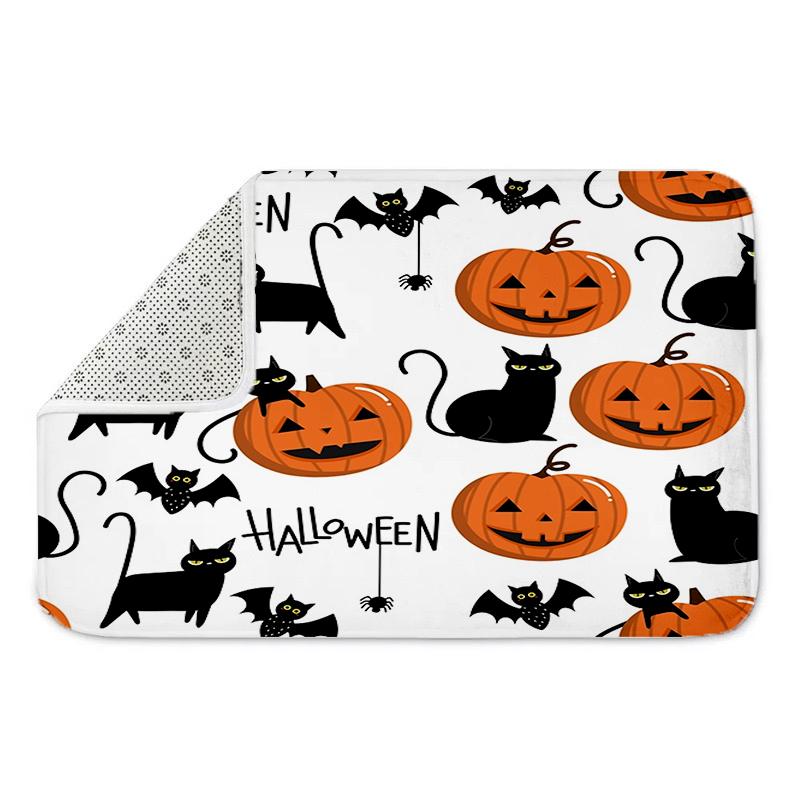 Halloween Shower Curtain Set - Pumpkin Cat Bat Spider Design, Includes Toilet Lid Cover & Bath Mats, 180X180Cm, 12 Hooks