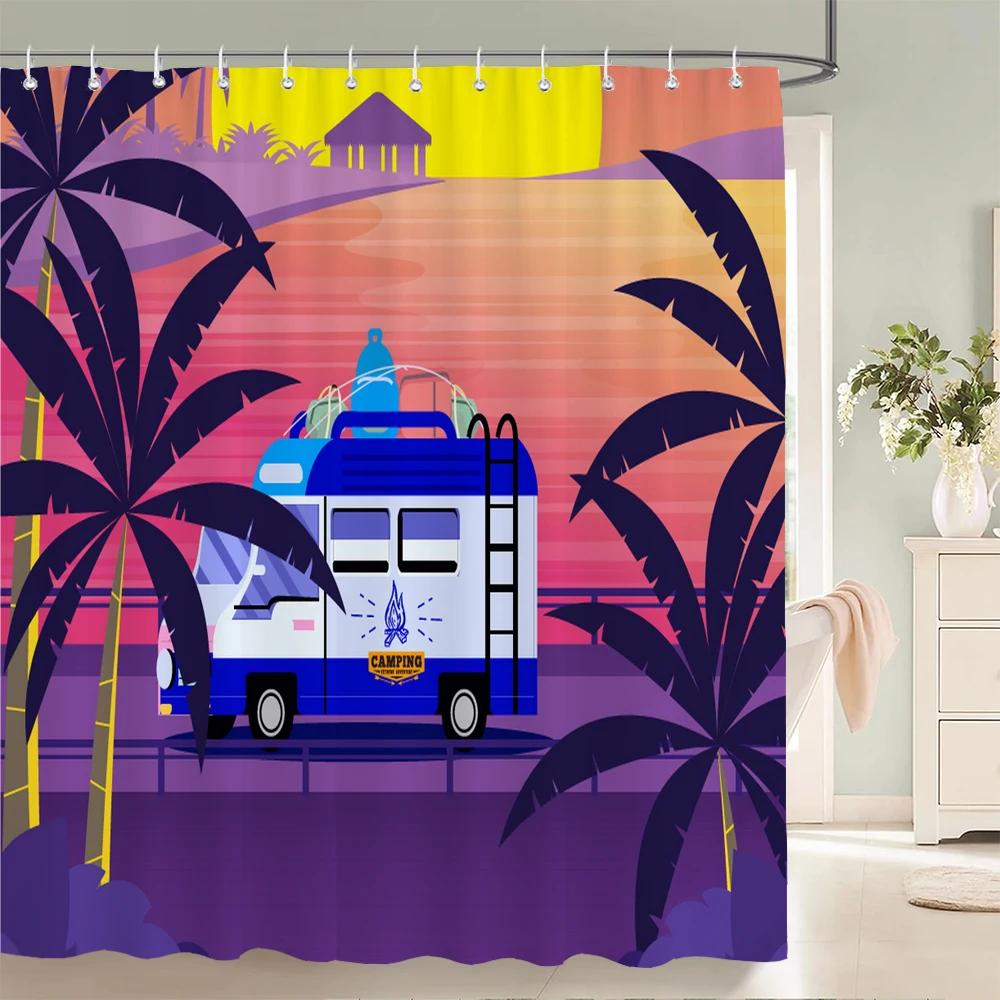Winter Ski Station Cedar Plant Shower Curtains Bathroom Curtain Frabic Waterproof Polyester Bath Curtain with Hooks Decoration