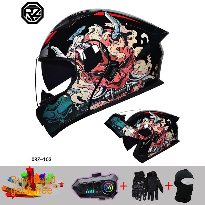 Casco modulare da motocicletta professionale da corsa 2024, materiale ABS, doppia lente, Bluetooth, certificazione DOT