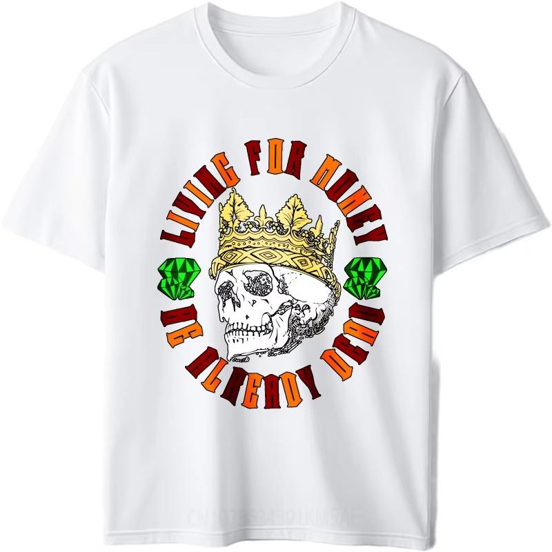 Mode T-Shirt für Erwachsene Männer Rundhals T-Shirt Grafik Totenkopf trägt Krone mit Geldsymbolen Trendiges Top T-Shirts Minimalistisches T-Shirt