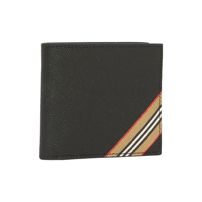 Burberry Iconic Stripe Double Fold Calfskin Coin Purse Wallet Men Wallets Black 80330721