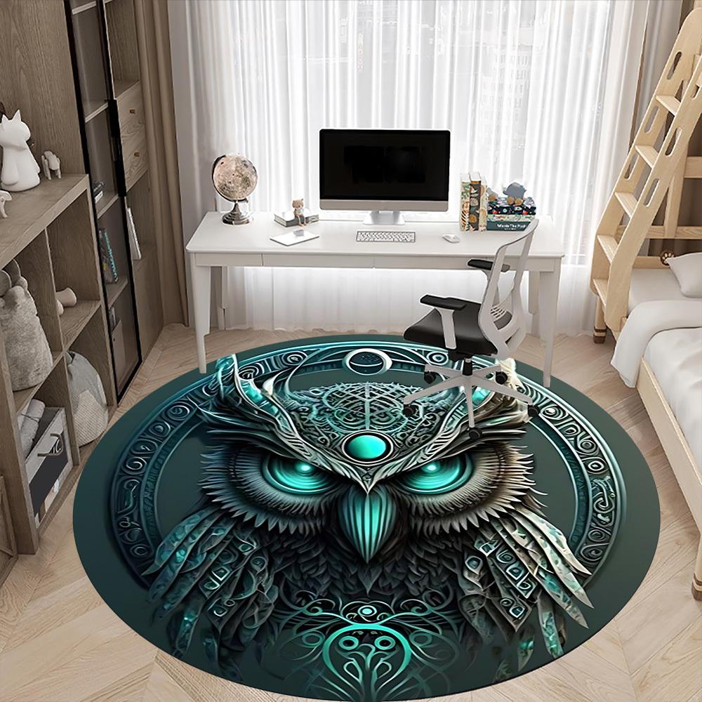 1pc Owl Fantasy Office Round Area Rug, Under Office Chairs Bedroom Living Room Home Decor, Room Deco, Available in Various Sizes