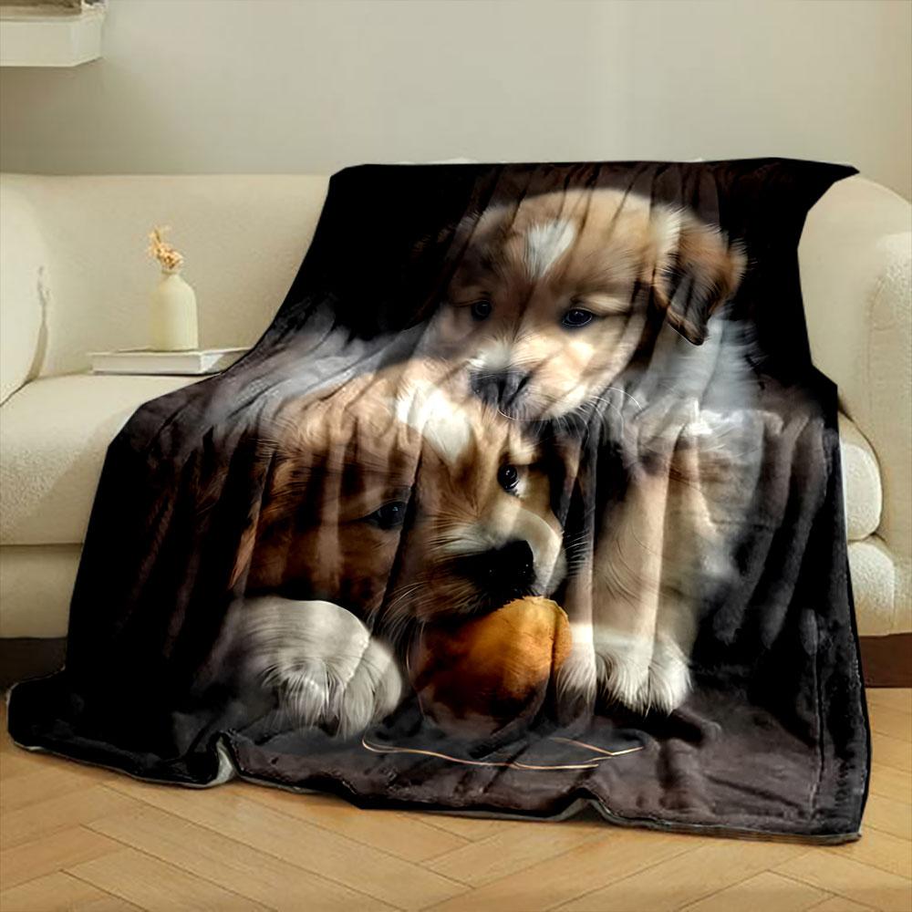 Adorable Puppy Print Flannel Blanket bedroom Blanket for Livingroom Couch lunch break Soft throw for Friend's festival Gift