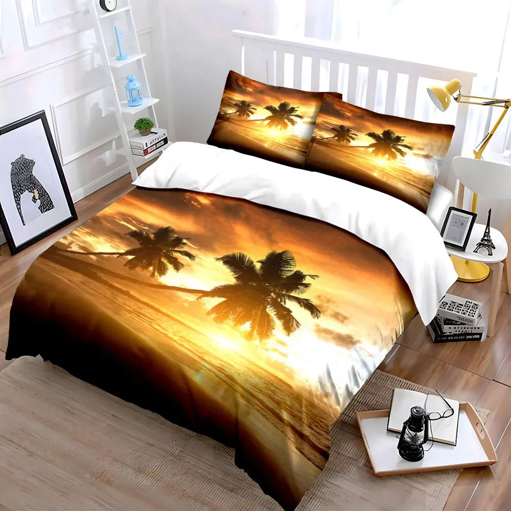 Beach Sunset Palm Tree Decor Multiple sizes kid's and adults' bedroom Exquisite 3PC bedding set gift