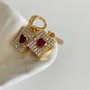 Luxury Dark Red Zircon Heart-Shaped Earrings: Brass Gold Plated, Diamond Inlaid, High-End Design for Women