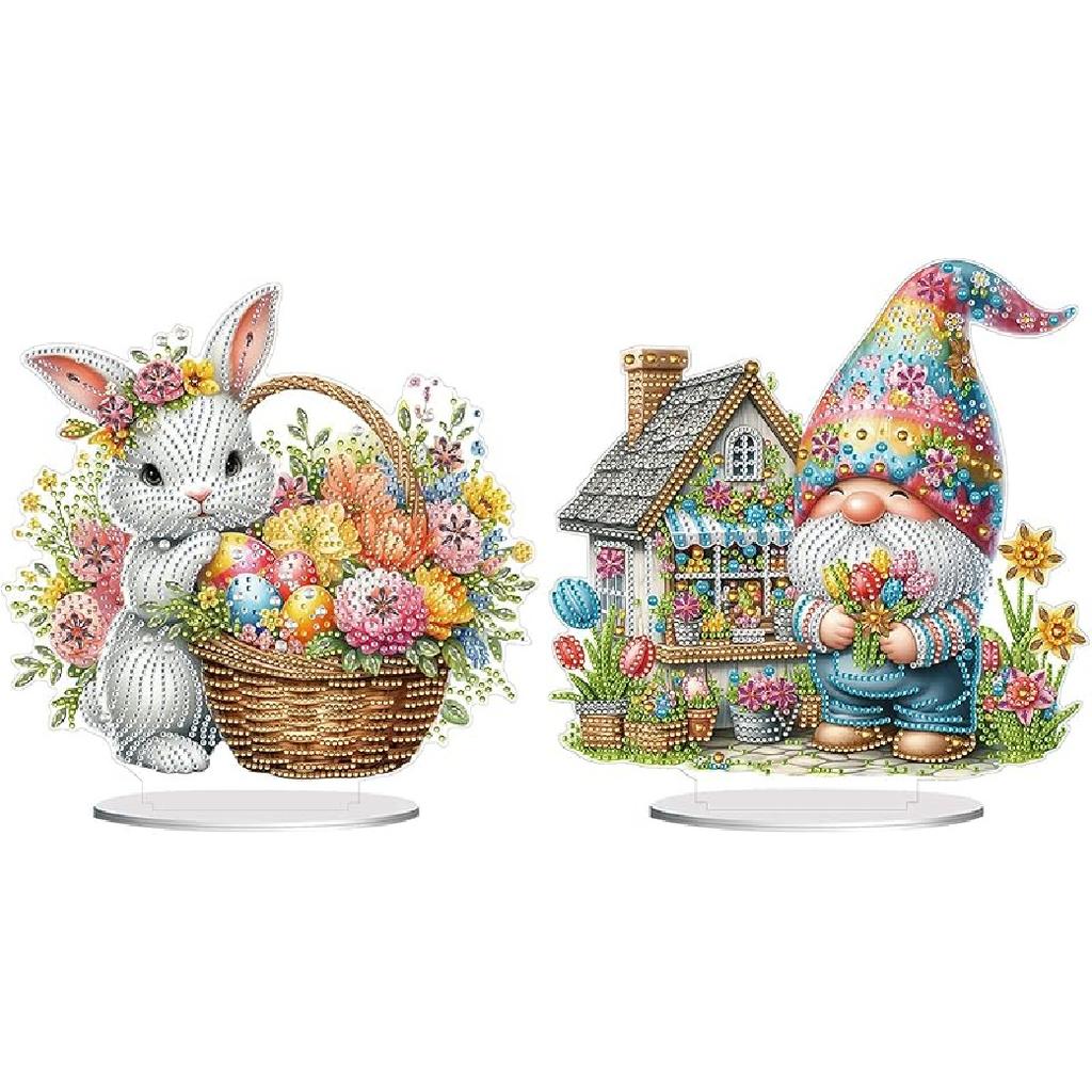 BAYUNOE DIY Diamond Art Painting Desktop Ornament Easter Handmade Double-Sided Pattern Diamond Art Decorated Tabletop Ornaments Single Sided Diamond