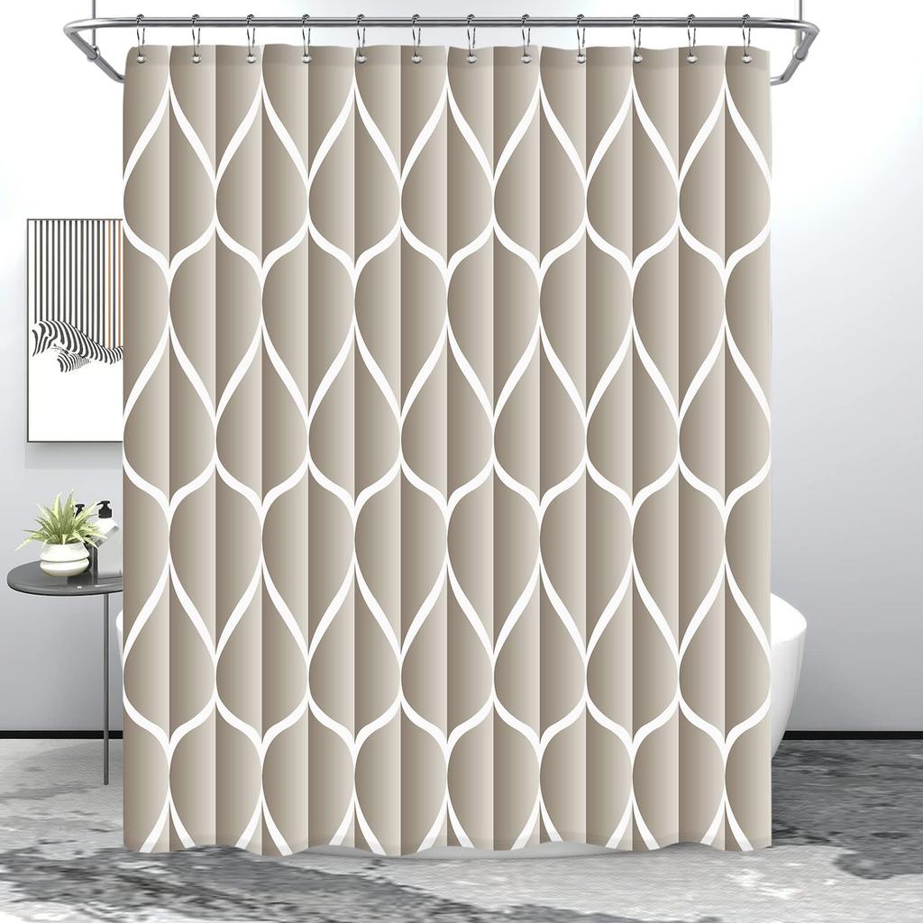 Aegean Blue Geometric Shower Curtain,Waterproof Polyester,Quick-Drying,Fabric Shower Curtains Set For Bathroom,Durable Washable