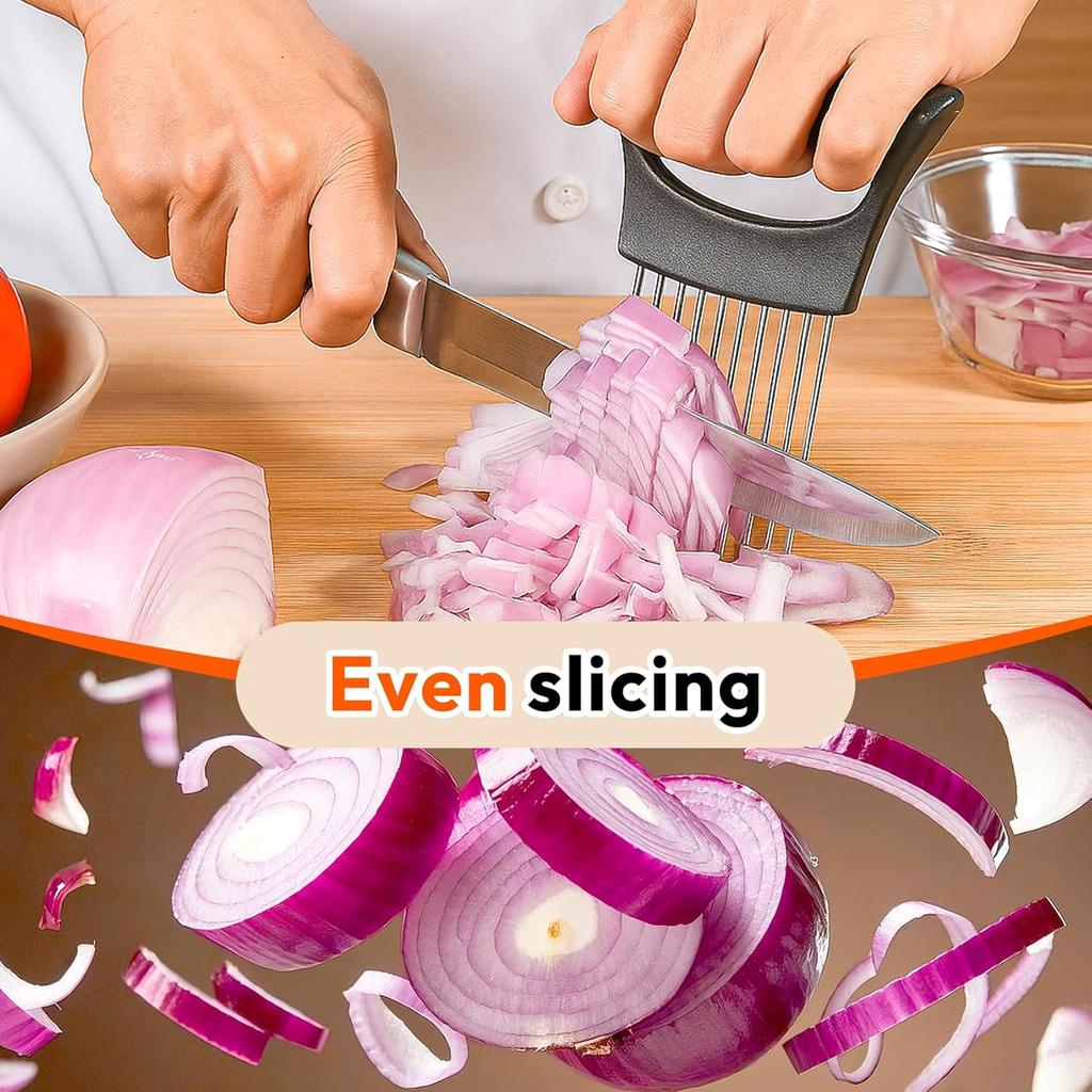 Onion Slicer, Stainless Steel Onion Holder for Slicing with Protective Case, Onion Cutter Tool for Meat Lemon Potato