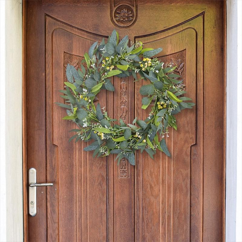 Fashion Artificial Garlands Green Portable Stylish Wreath with Berries Accent for Door and Wall Festival Decoration
