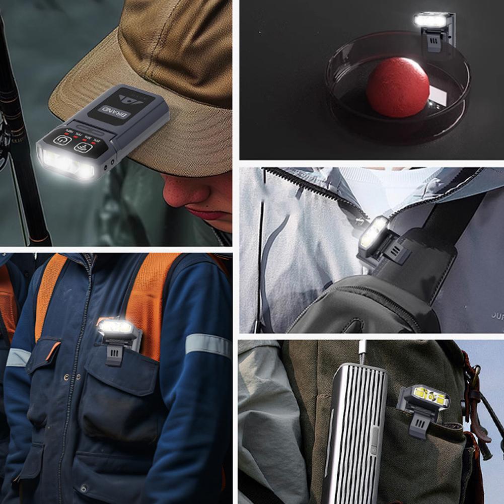 LED Headlamp Clip On Cap Hat Light Head Torch Fishing Camping Lamp USB Rechargeable Head Lamp Portable Lighting Headlight
