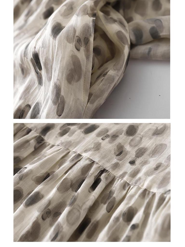 Xinxing 2025 V-neck Cotton Linen Swing Travel Dress - Mid-length Summer Vacation Wear