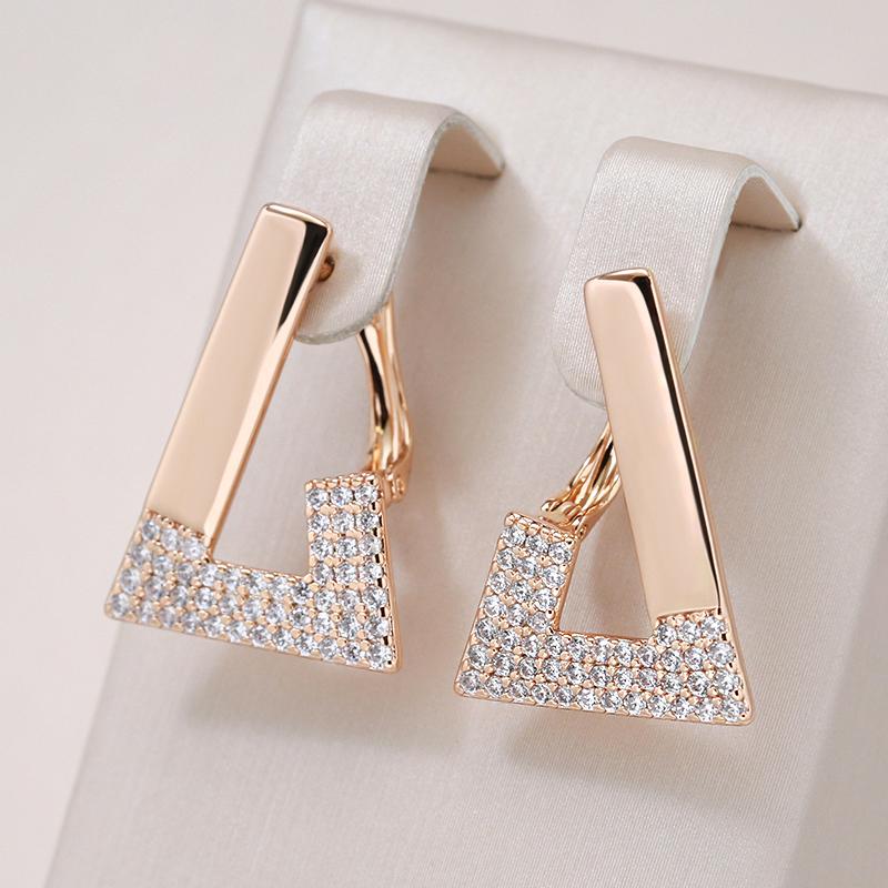 New Trendy Rose Gold Geometric Earrings For Women Vintage Bride Wedding Jewelry Cubic Zirconia Luxury English Earrings