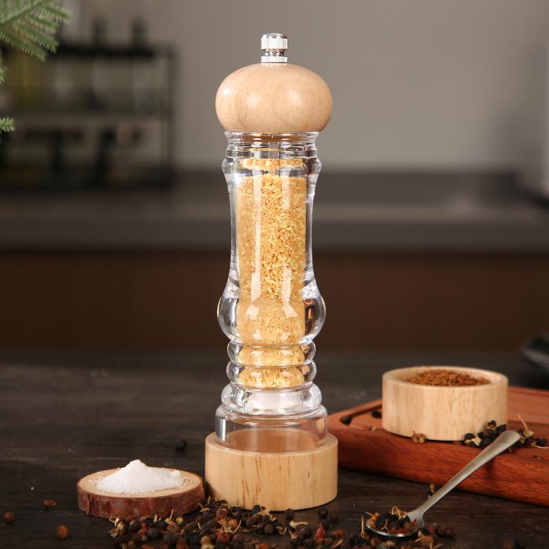 Wood Pepper Grinder Mill, Acrylic Sea Salt Shaker With Adjustable Coarseness, Refillable Manual Ceramic Core Spice Crusher