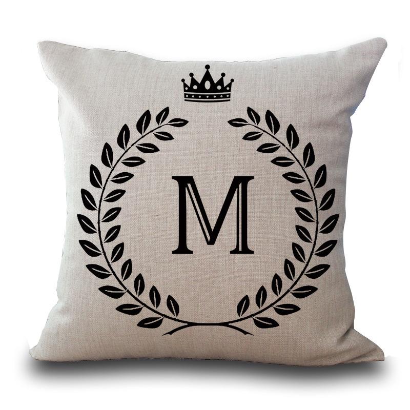 Stylish 26 Letter Cotton Linen Cushion Cover Pillow Case For Home Sofa Decor 18 Inch