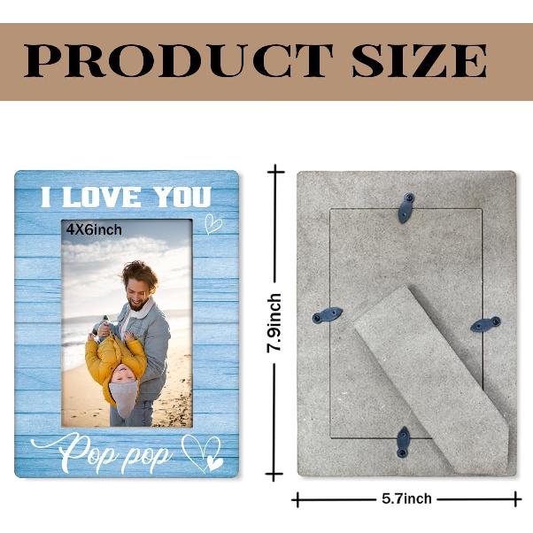 Pop Pop Gifts, I Love You PopPop Photos Frames, Holds 4 X 6 Inch Photo, Farmhouse Wooden Picture Frame Gifts, Father's Day Gift for Grandpa, Grandpa