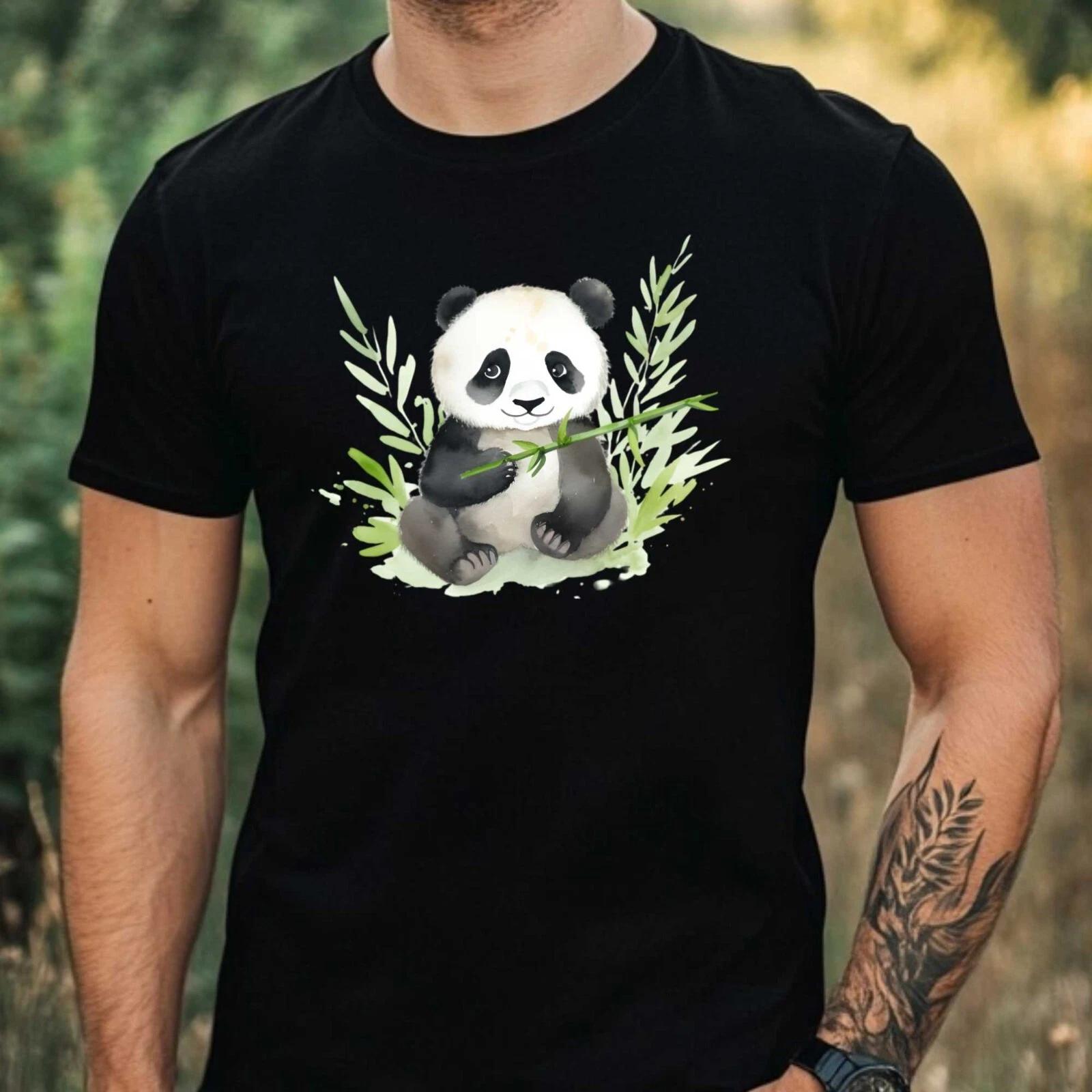 T-Shirt Herren Aquarell Panda Motiv Baumwolle Größe XS bis 5XL XL