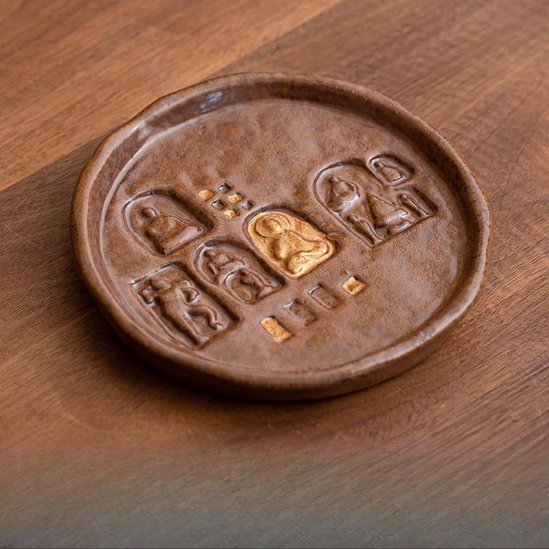Dunhuang Culture Pot Bearing Pot Dry Brewing Table  Tea Tray Thick Ceramic Cover Bowl Bottom Support Retro Tea Set Accessories