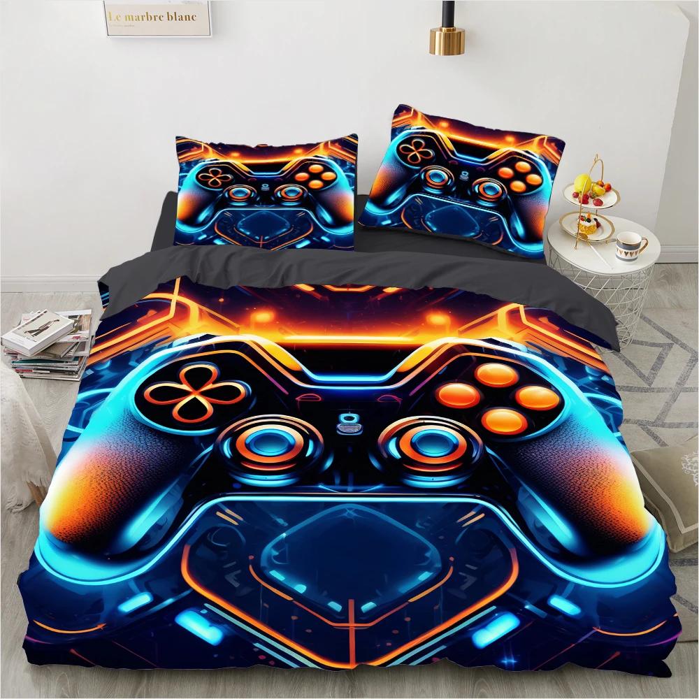 Game King Queen Duvet Cover 3D Black Game Handle Bedding Set For Kids Teens Boys Man Gamer Bedroom Decor Quilt Cover Pillowcase