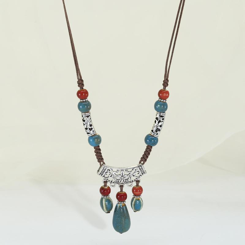 

Женское керамическое ожерелье-подвеска в форме капли воды, богемное ретро, длинная цепочка для свитера с бахромой, аксессуары, подарок 76cm