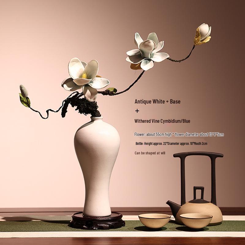 High-End Artificial Silk Magnolia Flower Arrangement - Classical, Elegant Dried Flower Set for Home Decor