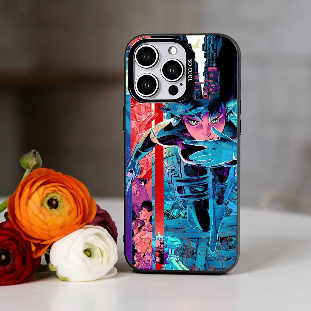 Anime G-Ghost in the Shell Phone Case For iPhone 17,16,15,14,13,12,11 Plus,Pro Max,XS,Colored Silver Plated Inside Cover iPhone16promax