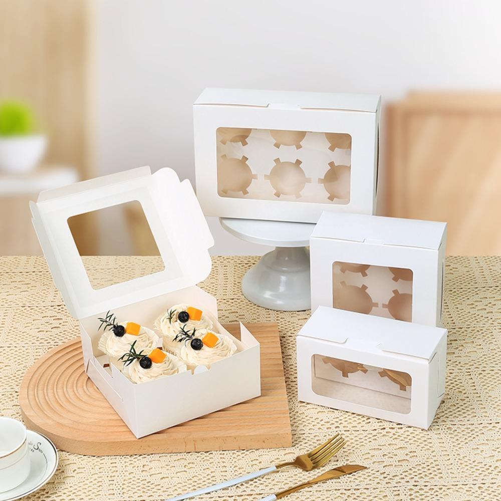 10 stk 1/2/4/6 hull Bakeemballasjeboks Gjennomsiktig vindu med innlegg Kakeboks Kraftpapir Muffinsbokser for Bursdag Bryllup