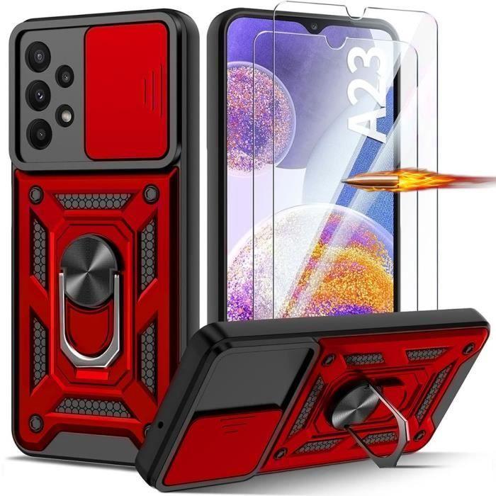 Coque pour Samsung Galaxy A23 5G - Rouge - Antichoc - Support 360° - 2 Verres Trempés