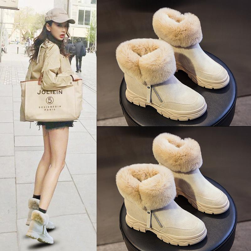 Fashion 8CM Fur Genuine Leather Cushioned Platform Wedge Winter Plush Fur Spring Women Warm Durable Ankle Boots