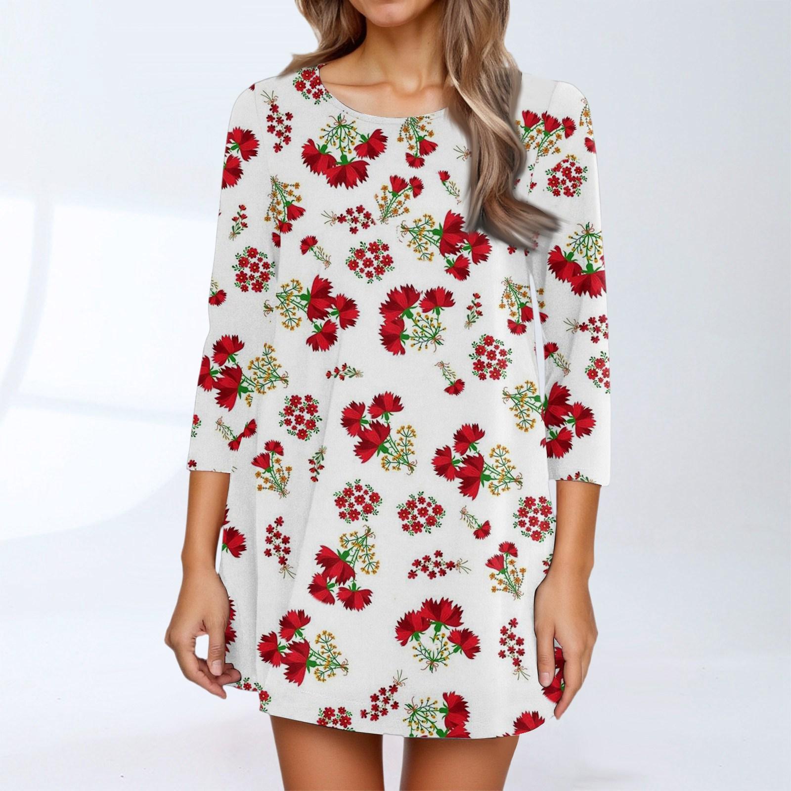 

Women s Fashion Casual Three,quarter Sleeve Round Neck Top S червоний