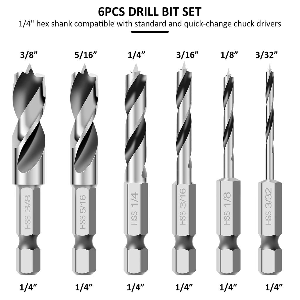 Three Pointed Woodworking Drill Bit Set Brad Point Stubby Drill Bit Twist Dril Bit Woodworking Hole Reaming Power Tool Hex Shank