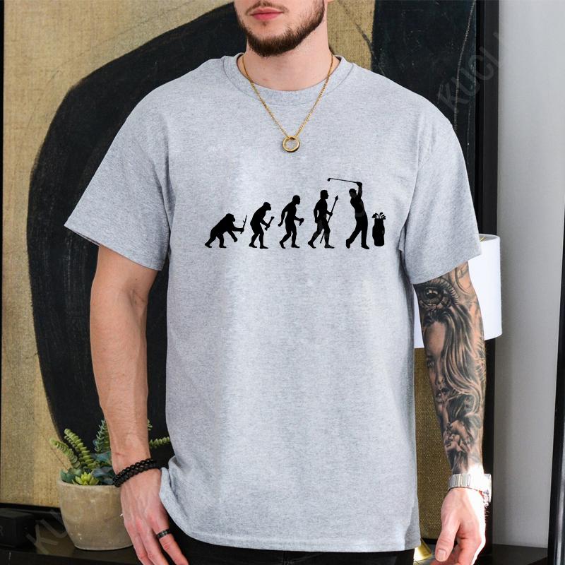 Fashion Brand Clothing Golf Evolution of Man Men's Tee Shirt Round Neck Shirt Short Sleeve Breathable Fashion Casual Shirt Tops