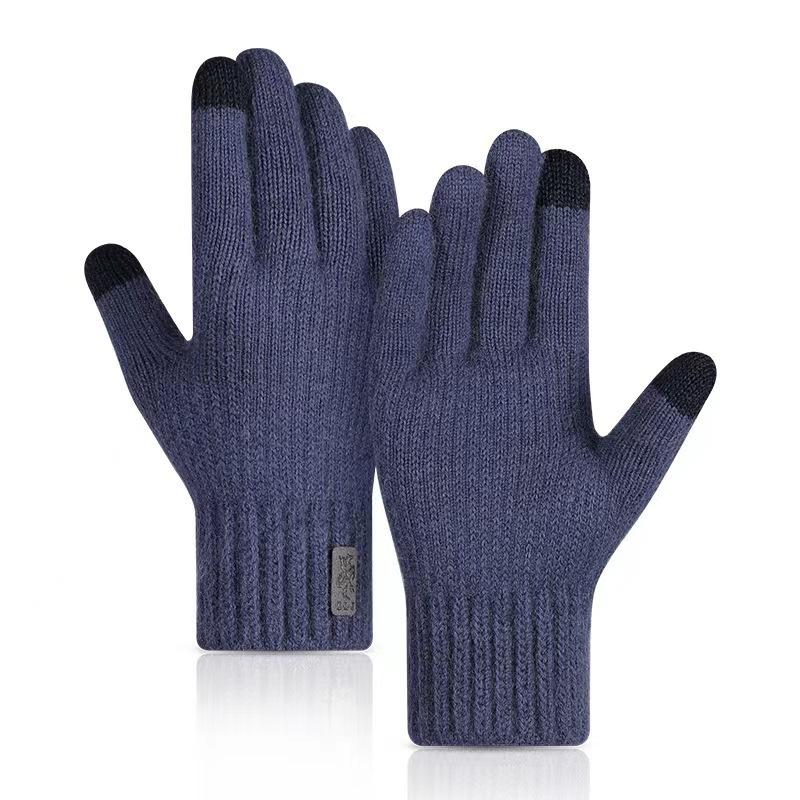 Men's Knitted Gloves Winter Windproof Riding Touch Screen Gloves Camel Fleece Warm Student Gloves