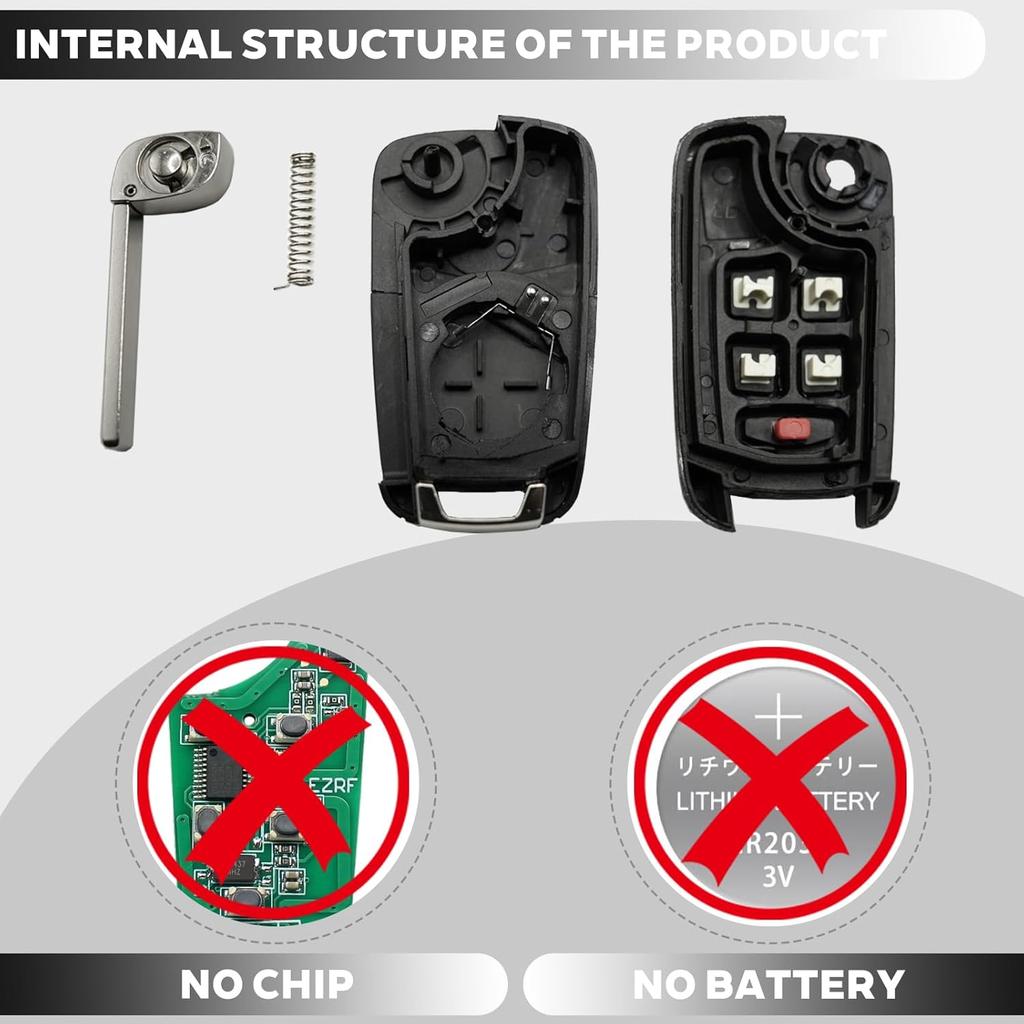 2 Pack 5 Button Key Fob Case For Chevy Cruze Equinox Impala Camaro Malibu Sonic GMC Terrain Buick Lacrosse Regal Verano Encore  2018 2017 2016 2015