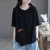 New Summer Loose Round Neck T-shirt for Women's Literary Style Half-sleeved Irregular Patch Top for Women