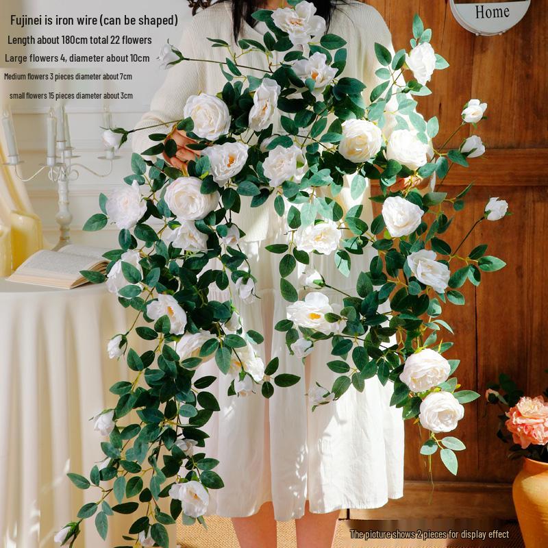 Rose Vine Air Conditioning Pipe Cover: Decorative Plastic Fake Flower Vine for Wall and Roof Hanging