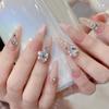 French Princess Pink Rhinestone False Nails - Light Luxury Handmade Nail Art Tips