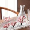 Set Japanse Glazen Sake Set Kersenbloesem Patroon 1 Tokkuri Fles & 4 Ochoko Kopjes Sakura Glas Sake Set