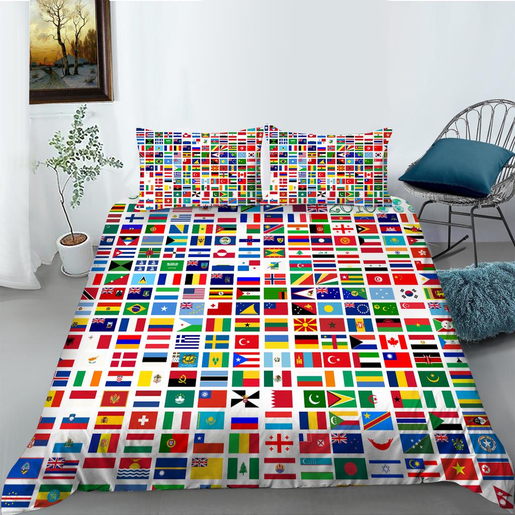 Luxus-Home-Bettwäsche-Set, Flaggen-Druck, Bettbezug, Kissenbezug, Home-Bettwäsche-Set, AU/EU/US, volle Größe, Einzel-/Doppelbett, Wohnmöbel