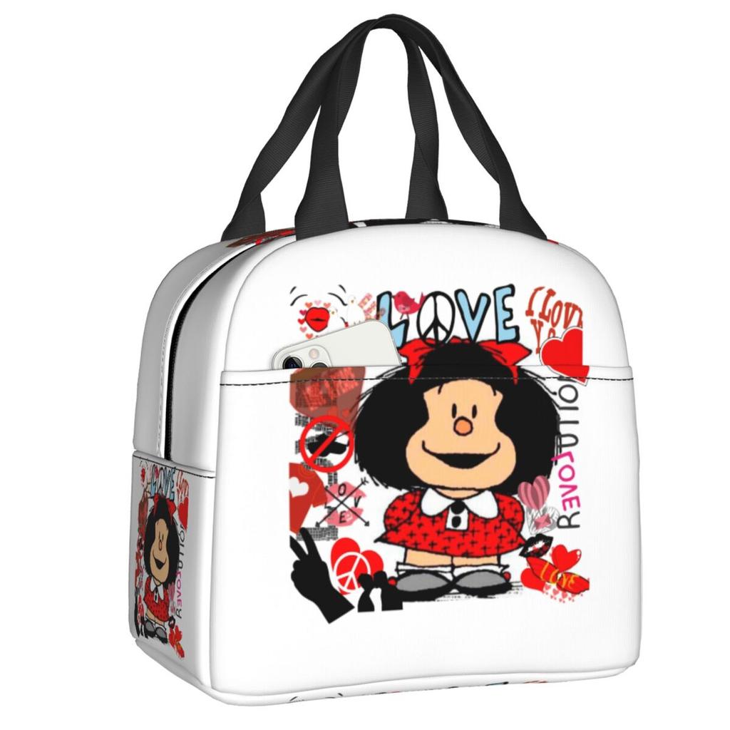 Maßgeschneiderte Mafalda Manga Thermoisolierte Lunchtaschen Damen Argentinien Cartoon Tragbarer Lunchbehälter für Reiseaufbewahrung Lebensmittelbox