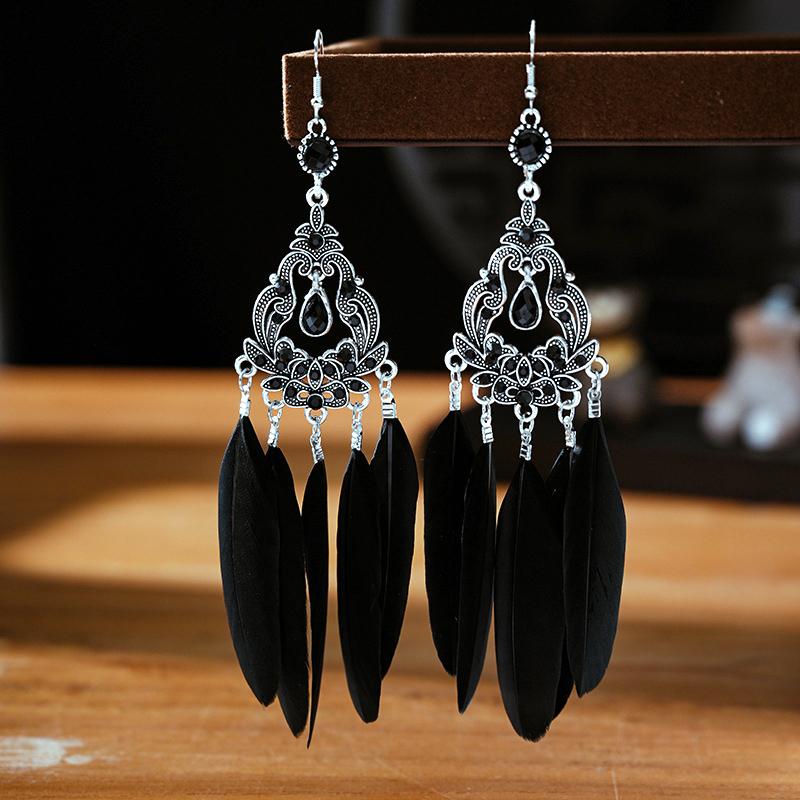 Modische Böhmische Bunte Federohrringe für Damen Ethnischer Stil Lange Geometrische Ohrringe Damen Schmuck Accessoires Geschenk