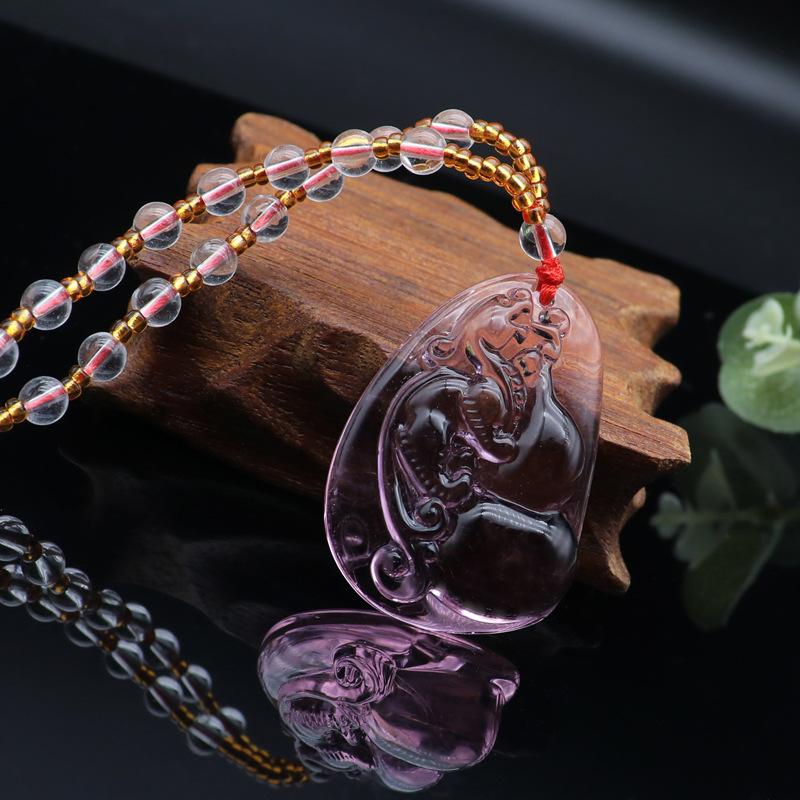 Chinese Style Pink Imitation Crystal Guanyin Buddha Necklace Versatile Sweater Chain Fashion Jewelry Mother'S Day Gift