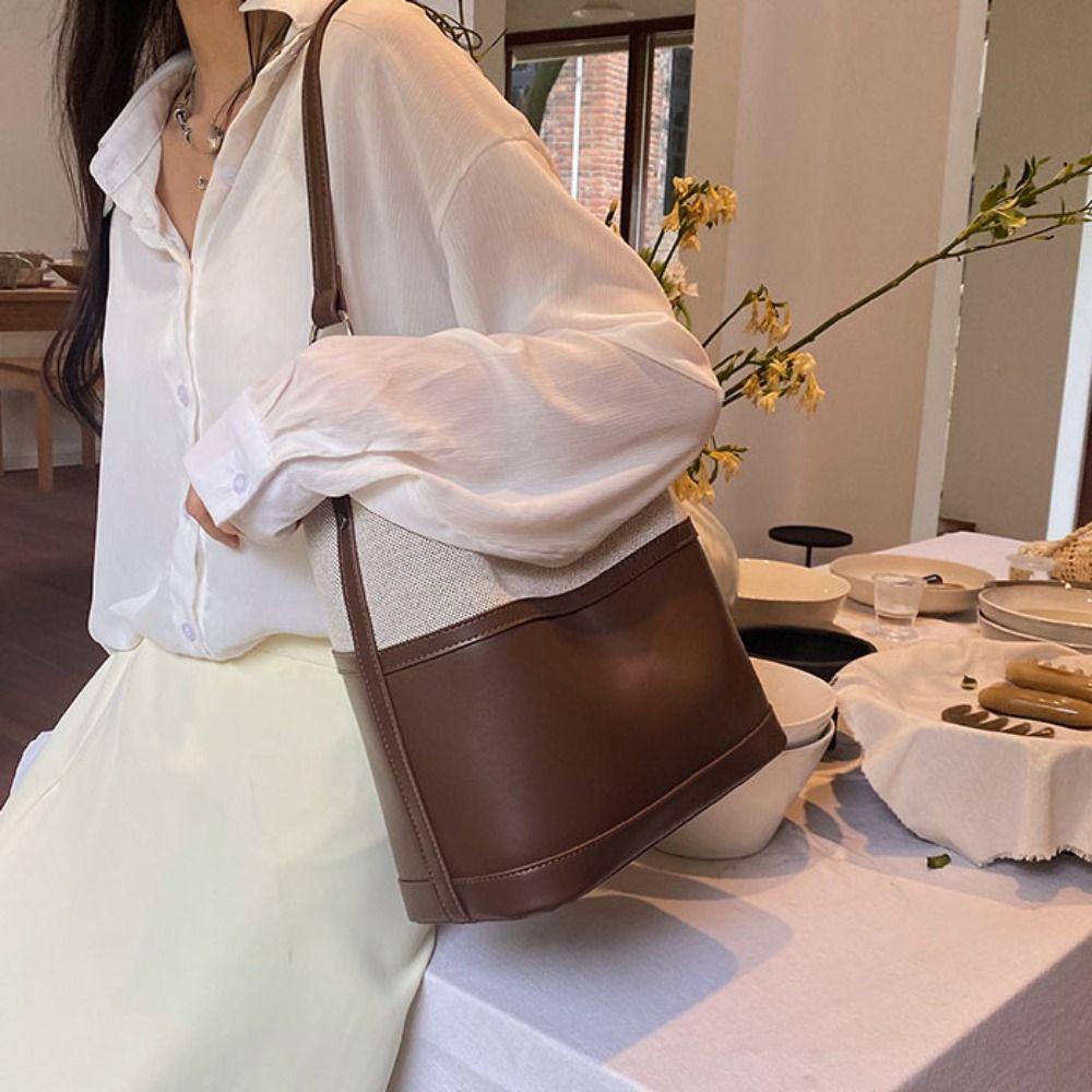 Large Capacity Retro Underarm Bag Patchwork Women Bucket Bag New Design Tote Bag  Vacation