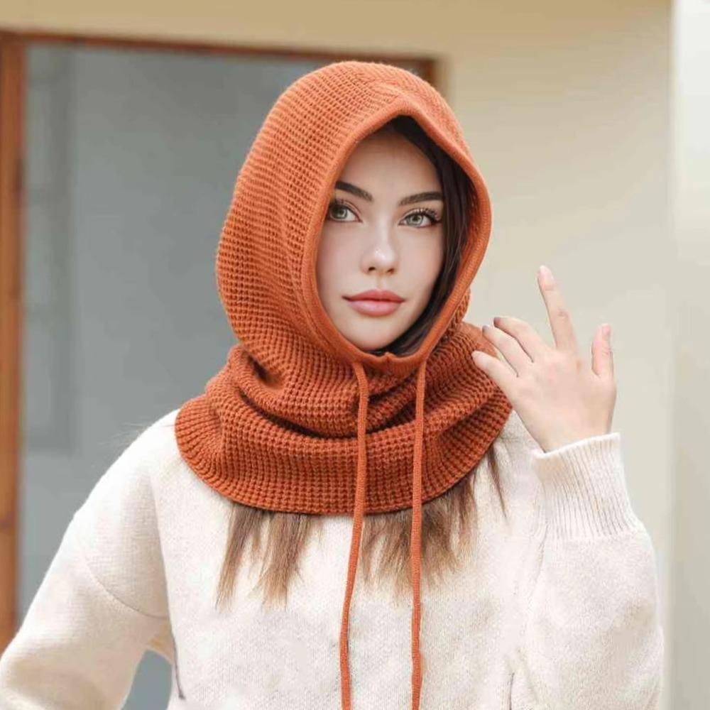 Warm Knitted Hooded Cap Ear Protection Scarf Hat Fashion Full-envelope Cap  Unisex