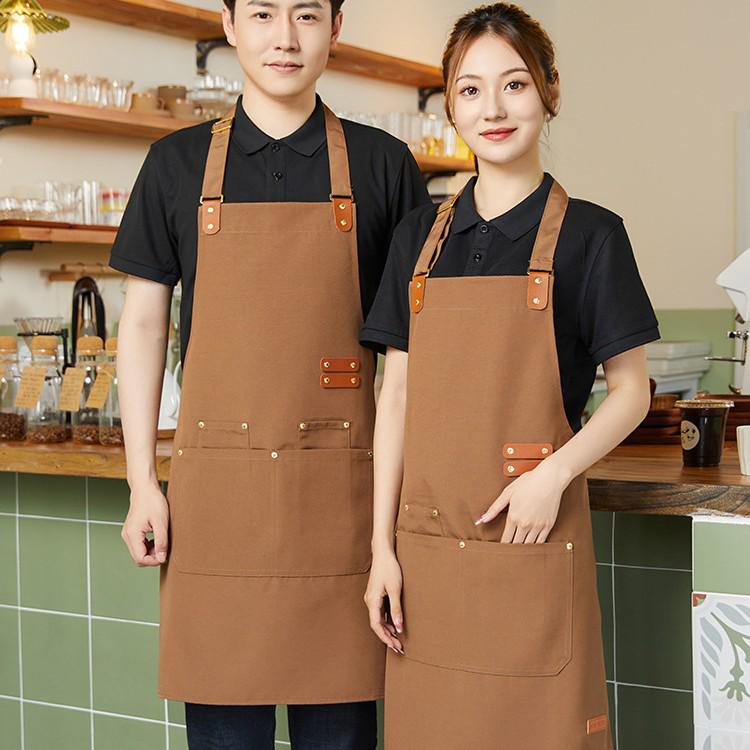 Customized Waterproof Canvas Apron with Logo for Coffee & Milk Tea Shops Canvas Gray