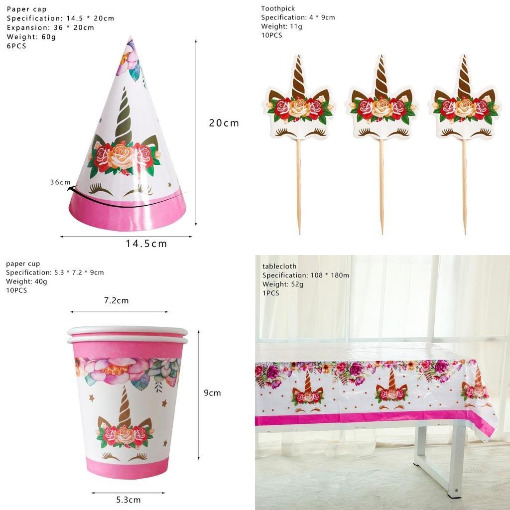 Wreath Unicorn Kids Birthday Party Supplies Cheerful Tableware Plates Cups Forks And Party Essentials