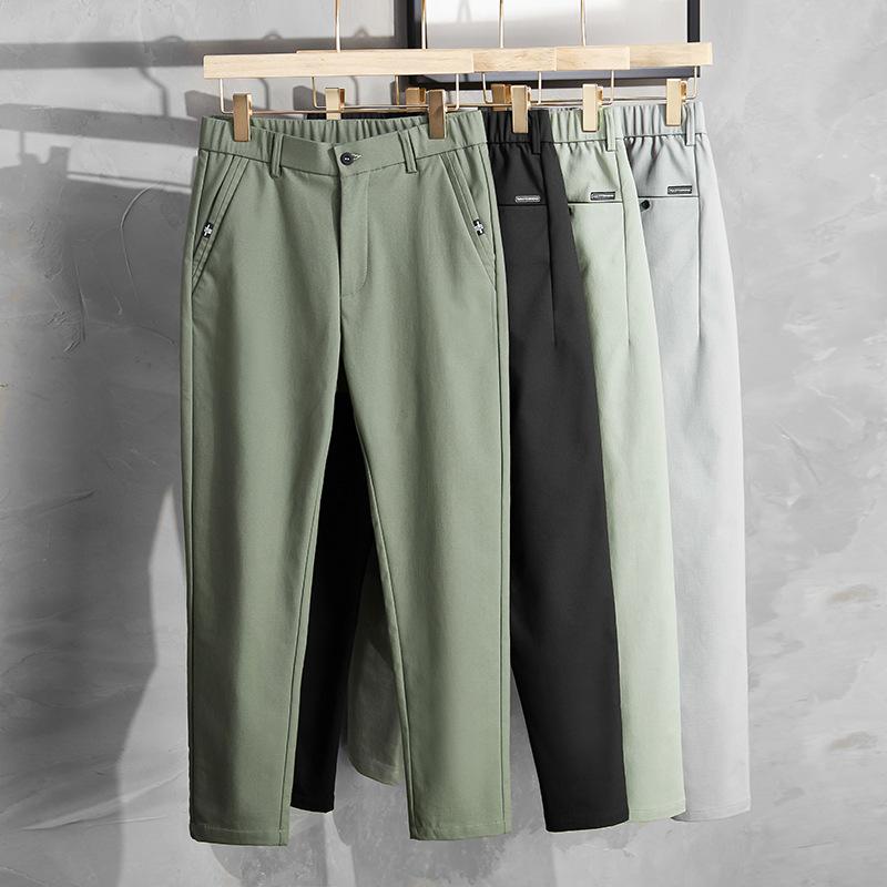 Spring Summer Pants Mens Stretch Korean Casual Slim Fit Elastic Waist Business Classic Trousers Male Black Gray 28-38