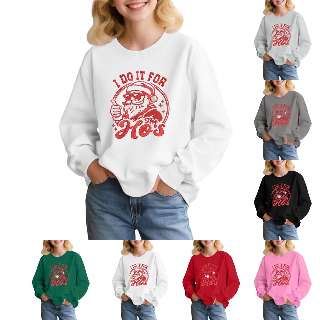 Kids' Fashion Loose-Fit Casual Long-Sleeve Christmas Print Oversized Crewneck Sweatshirt